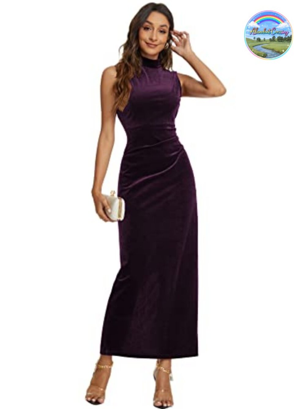 Velvet Bodycon Maxi Dress High Neck Backless Ruched Slit Party Club